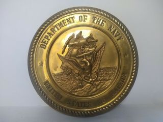 Vtg Department Of The Navy United States Of America Wall Brass Plaque 10 1/2 "