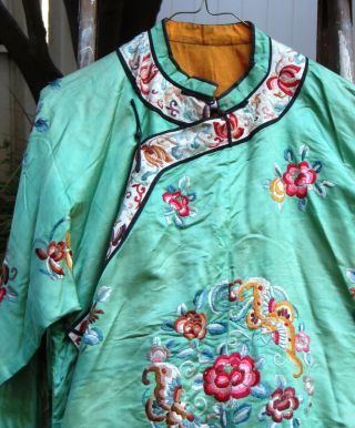 Women’s Antique Chinese Silk Embroidered Top And Pants Set Green Medium