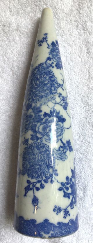 Antique Japanese Blue - And - White Conical Wall Vase W/ Songbirds,  Bats,  Peonies