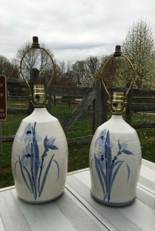Vintage Stoneware Jug Crock,  Cobalt Blue Decorated Lamps