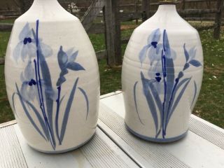 VINTAGE Stoneware Jug Crock,  Cobalt Blue Decorated LAMPS 4