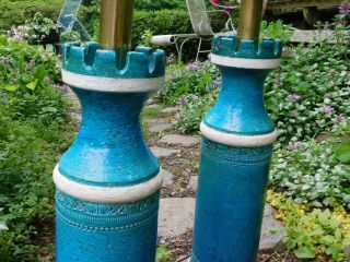 PAIR Mid Century Modern Aldo Londi Lamps Bitossi Rimini Blu Italy Art Pottery 10