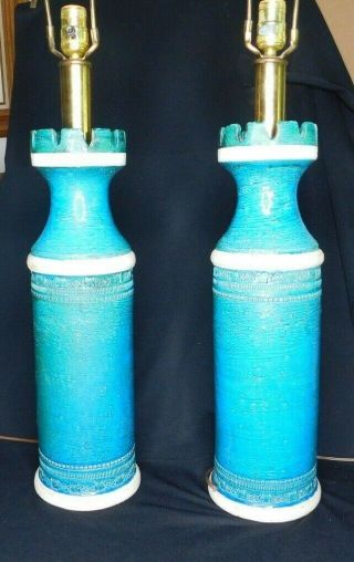 PAIR Mid Century Modern Aldo Londi Lamps Bitossi Rimini Blu Italy Art Pottery 5