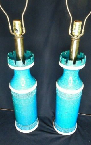 PAIR Mid Century Modern Aldo Londi Lamps Bitossi Rimini Blu Italy Art Pottery 9