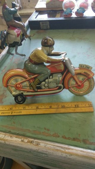 All Technofix Tin Motorcycle 7 " 1/4 Made In Germany Us Zone 1948