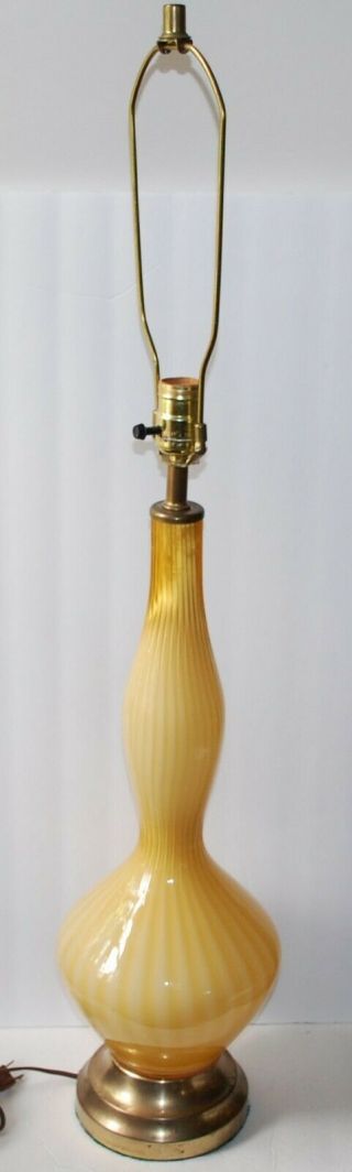 Vintage Murano Italian Cased Glass Lamp Ribbed Butterscotch Yellow,  Mid Century