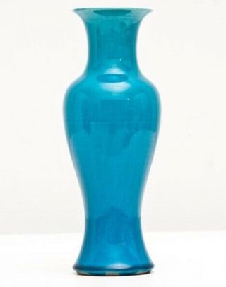 Antique 19th Century Chinese Turquoise Monochrome Blue Porcelain Baluster Vase