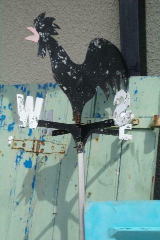 Vintage French Folk Art Weather Vane Spinner Rooster Mount Salvaged Rustic Chic 12