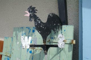 Vintage French Folk Art Weather Vane Spinner Rooster Mount Salvaged Rustic Chic