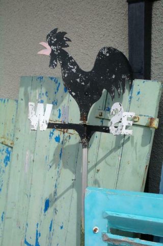 Vintage French Folk Art Weather Vane Spinner Rooster Mount Salvaged Rustic Chic 3