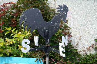 Vintage French Folk Art Weather Vane Spinner Rooster Mount Salvaged Rustic Chic 4