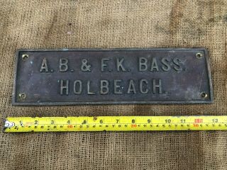 Vintage Cast Brass Name Plate Sign Plaque A B & F K Bass Holbeach Lincs