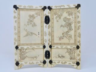 ANTIQUE JAPANESE SHIBAYAMA TABLE SCREEN PANEL MEJI PERIOD 19TH CENTURY SIGNED 8