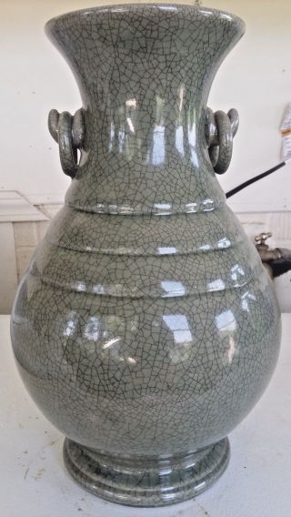 Antique Chinese Song Dynasty Guan Celadon Porcelain 15 " Vase Jardiniere Urn Pot