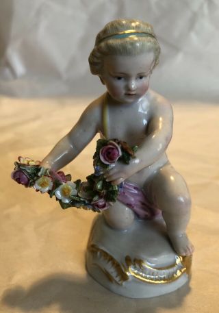 Vintage 19th Century Meissen Figurine B50 Girl With Flowers