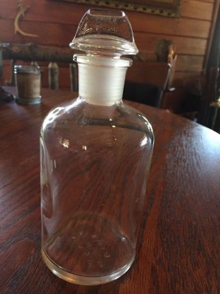 Pyrex Apothecary Bottle Jar Laboratory Glassware Stopper Drug Store 8 " Vtg E2