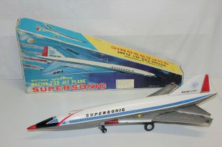Yonezawa Y Japan Tin Litho Battery Op Boeing 733 Supersonic Jet Airplane 2707 Vg