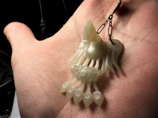 ONE - OF - A - KIND Handcarved Jade Pendant 14K Yellow Gold Necklace Eagle Bird 20 