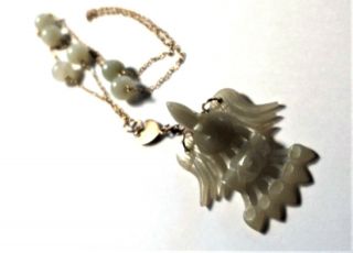 ONE - OF - A - KIND Handcarved Jade Pendant 14K Yellow Gold Necklace Eagle Bird 20 