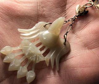 ONE - OF - A - KIND Handcarved Jade Pendant 14K Yellow Gold Necklace Eagle Bird 20 