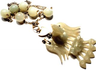 ONE - OF - A - KIND Handcarved Jade Pendant 14K Yellow Gold Necklace Eagle Bird 20 