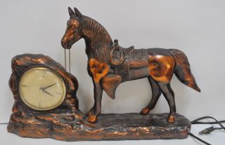 Vintage Bronze Colored Sessions Horse Mantle Electric Clock