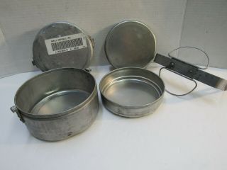 Vintage French Mess Tin Kit Cook Set Pans w/ Lids 1950 ' s Era Dented MMT Tournus 2
