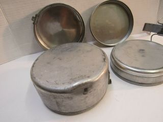 Vintage French Mess Tin Kit Cook Set Pans w/ Lids 1950 ' s Era Dented MMT Tournus 5