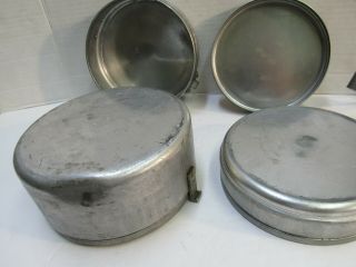 Vintage French Mess Tin Kit Cook Set Pans w/ Lids 1950 ' s Era Dented MMT Tournus 6