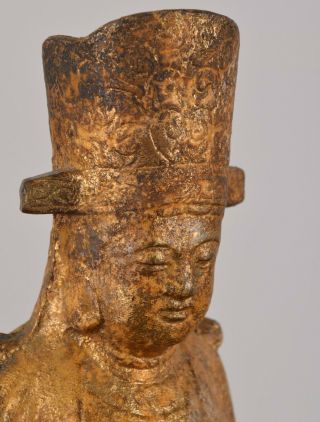 Chinese Gilt Bronze Standing Court Figure Holding A Plaque