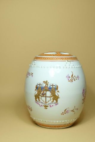 Antique 18th Chinese Export Famille Rose Porcelain Armorial Vessel.