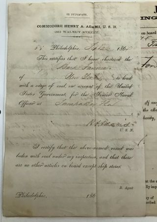 CIVIL WAR NAVY USS SABINE COMMODORE PERRY JAPAN EXPEDITION DOCUMENT SIGNED 1864 3
