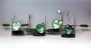 Scarce Signed Curtis Jere Metal Frogs Mid - Century Wall Art Enamel Sculpture