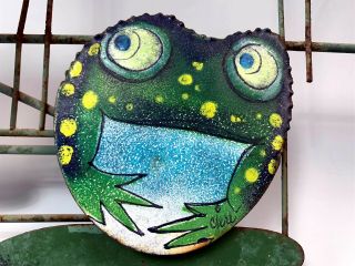 Scarce Signed Curtis Jere Metal FROGS Mid - Century Wall Art Enamel Sculpture 2