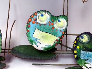 Scarce Signed Curtis Jere Metal FROGS Mid - Century Wall Art Enamel Sculpture 3