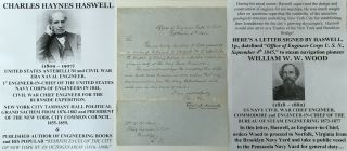 Civil War 1st Engineer Navy Corps Brooklyn Bridge Author Haswell Letter Signed