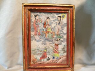 GOOD CHINESE FAMILLE ROSE GUAN WARE IMMORTAL ATTENDANTS PORCELAIN PLAQUE,  SIGNED 2