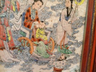 GOOD CHINESE FAMILLE ROSE GUAN WARE IMMORTAL ATTENDANTS PORCELAIN PLAQUE,  SIGNED 4