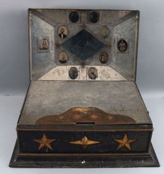 Antique Civil War Period,  Fitted Tin Apothecary Chest,  Combination Stars Lock 11