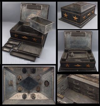 Antique Civil War Period,  Fitted Tin Apothecary Chest,  Combination Stars Lock