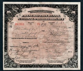 1926 Prohibition Whiskey Prescription Antique Doctor Fox Pharmacy Bar York