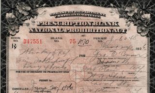 1926 Prohibition Whiskey Prescription Antique Doctor Fox Pharmacy Bar York 2