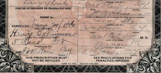 1926 Prohibition Whiskey Prescription Antique Doctor Fox Pharmacy Bar York 3