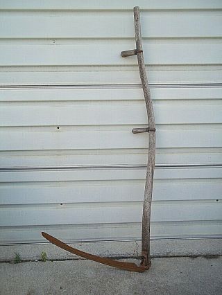 Antique Vintage Hay Sickle Scythe Farm Tool Primitive Grim Reaper Decor. 2