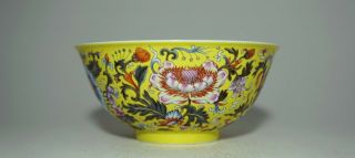 A Famille Rose Yellow Ground Bowl