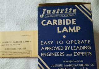 Miner ' s Justrite Carbide Lamp w/ Box Model 2 - 844 3/4 