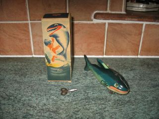 Rare Boxed Tin Toy Whale Clockwork Germany Arnold Tinplate C.  1948 Toy