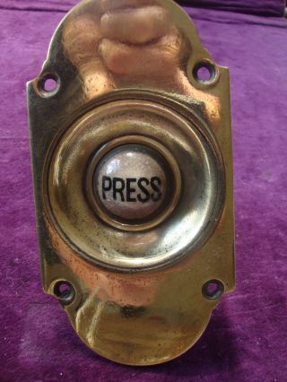 Antique Victorian Solid Brass And Ceramic Bell Press,  And