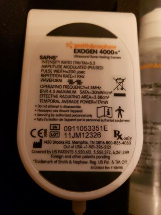 Exogen 4000,  Bone Healing System Ultrasound,  Smith & Nephew needs battery 7