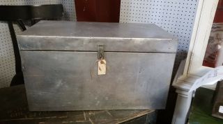 Handmade Primitive Antique Metal Trunk Chest Tool Box